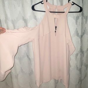 BCBG light rose open shoulder / chest cut out blouse - size medium